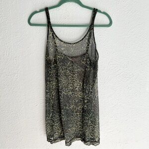 Vintage Y2K Victoria’s Secret Leopard Mesh Cami Slip Dress Green Sz Medium